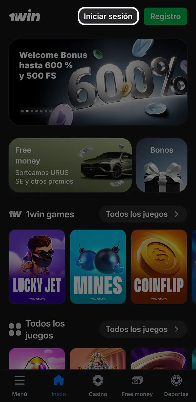Accede a tu perfil personal para activar las funciones del código de bono en 1win.